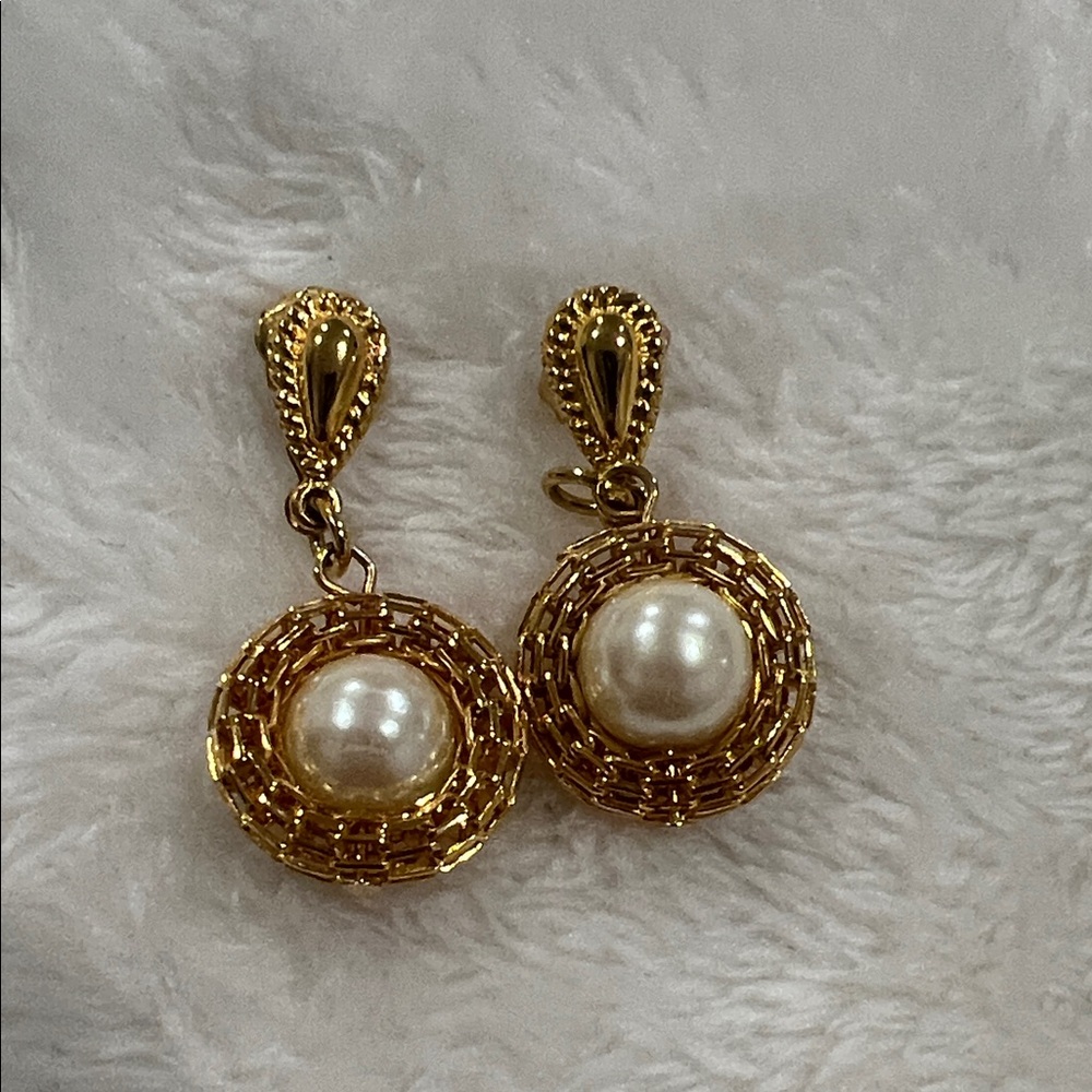 Gold and Pearl Woven Earrings